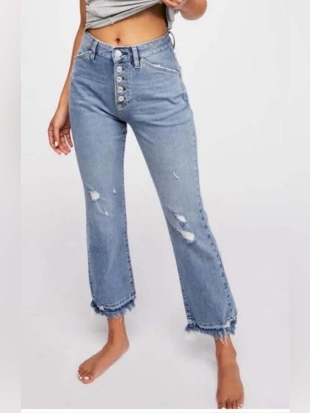 Free People We The Free Dylan High Rise Bootcut Distressed Button Fly Jeans sz26